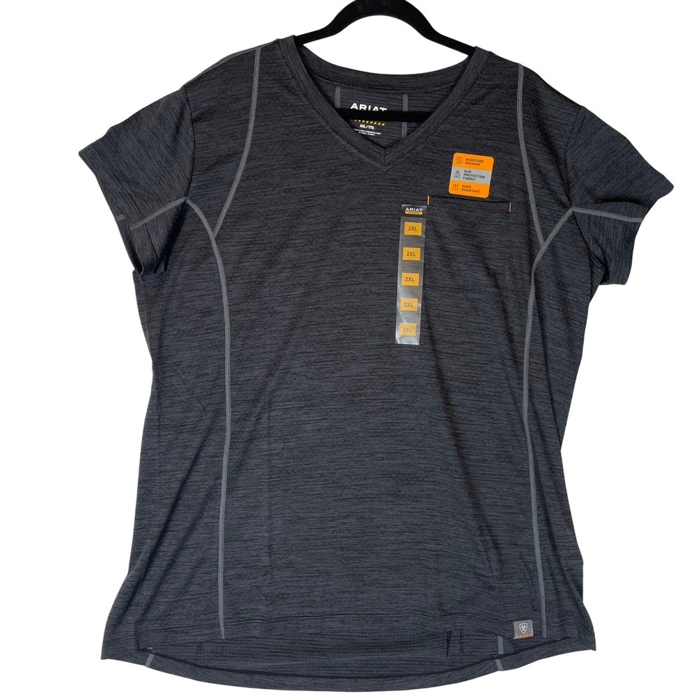 ARIAT Rebar Mens XXL Gray Short Sleeve V Neck T Shirt Workwear Odor Resistant - Picture 1 of 7